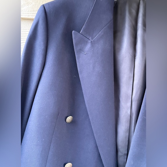 VTG Oscar de la Renta Men's Wool Gaberdine Navy Double Breasted Blazer Size 42L